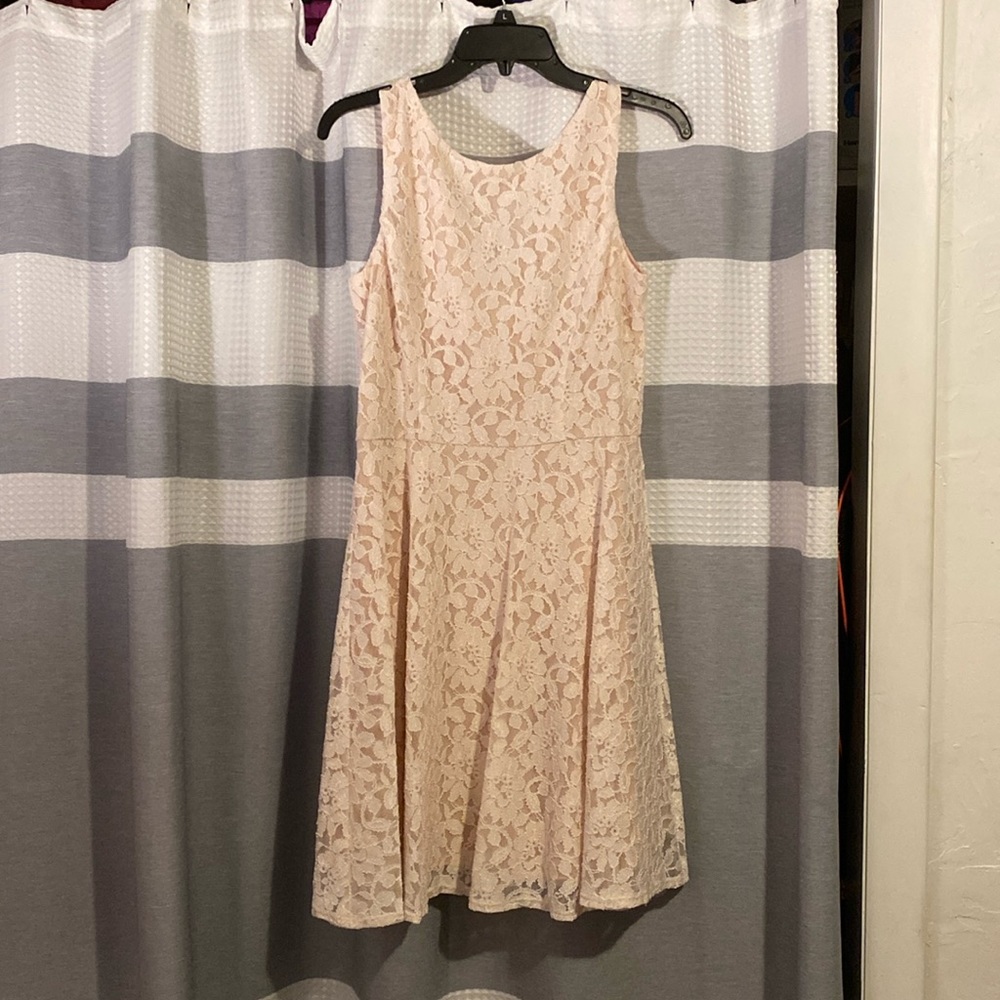 Worn Once Pink w/ White Lace Skater Dress